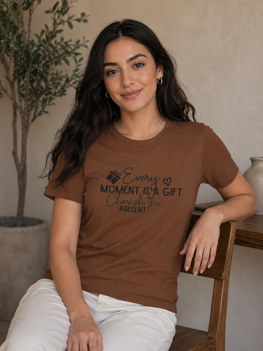 WOMENS COFFEE BROWN ROUNDNECK T-SHIRT