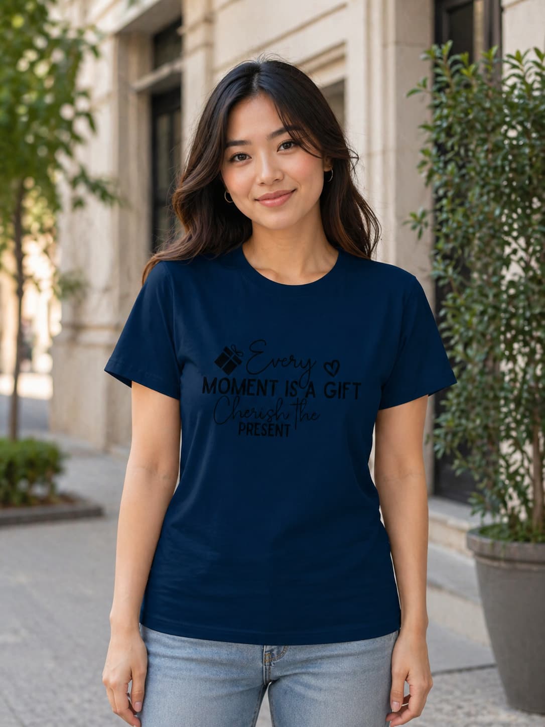WOMENS NAVY BLUE ROUNDNECK T-SHIRT