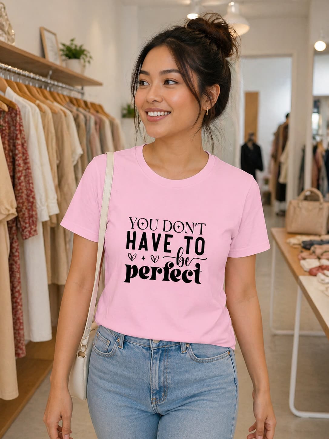 WOMENS LIGHT PINK ROUNDNECK T-SHIRT
