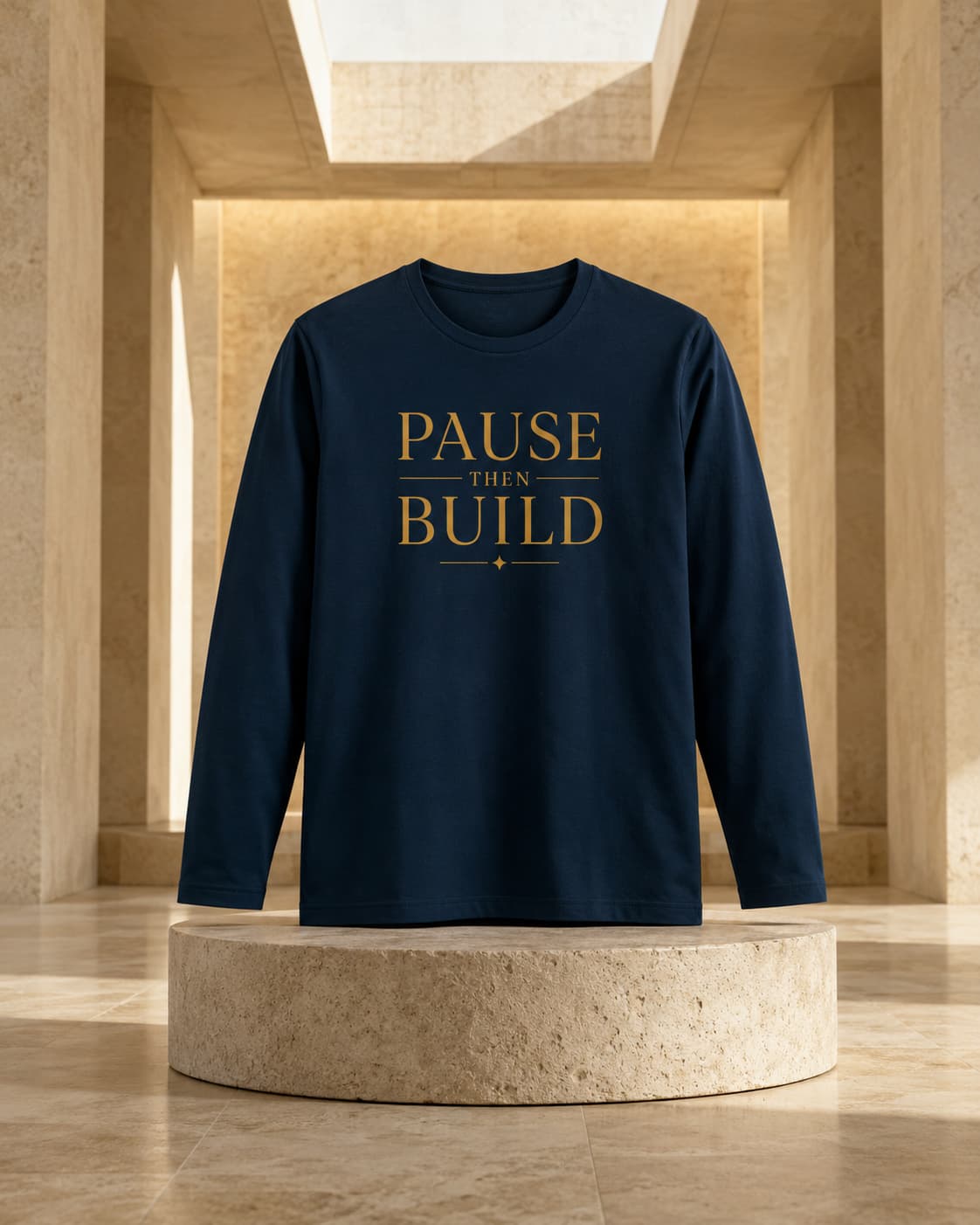 karavirs™ Pause Then Build — Navy Blue Full-Sleeve Tee