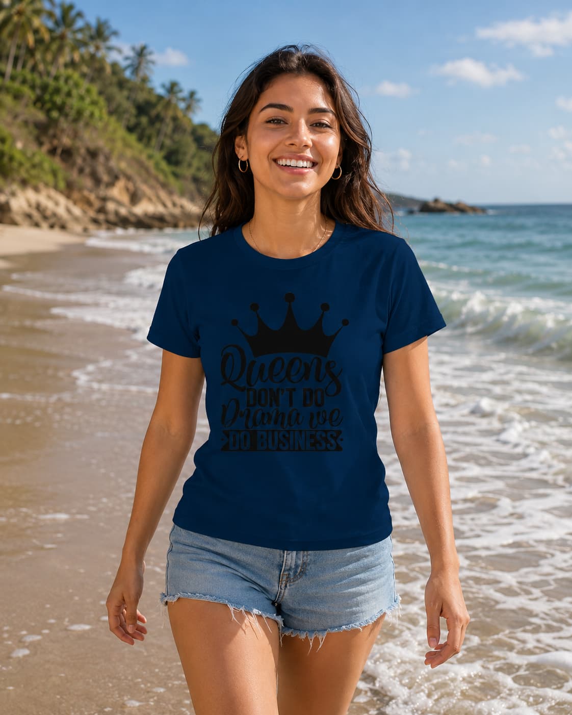 WOMENS NAVY BLUE ROUNDNECK T-SHIRT