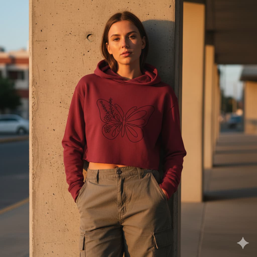 WOMENS MAROON CROP HOODIES