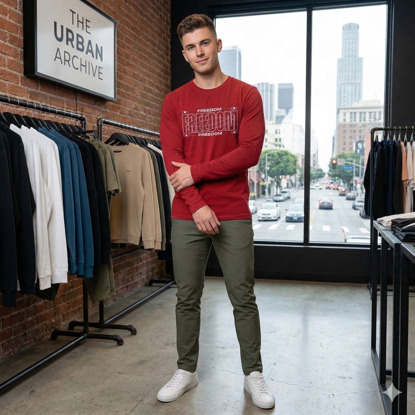 Men's Red Round Neck Full Sleeve T-shirts