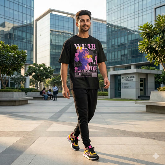 Men's Black Oversized Round Neck T-shirts