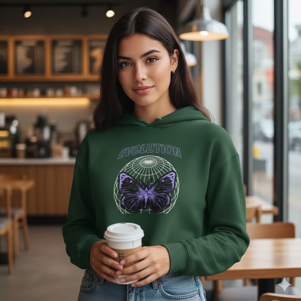 WOMENS OLIVE GREEN CROP HOODIES