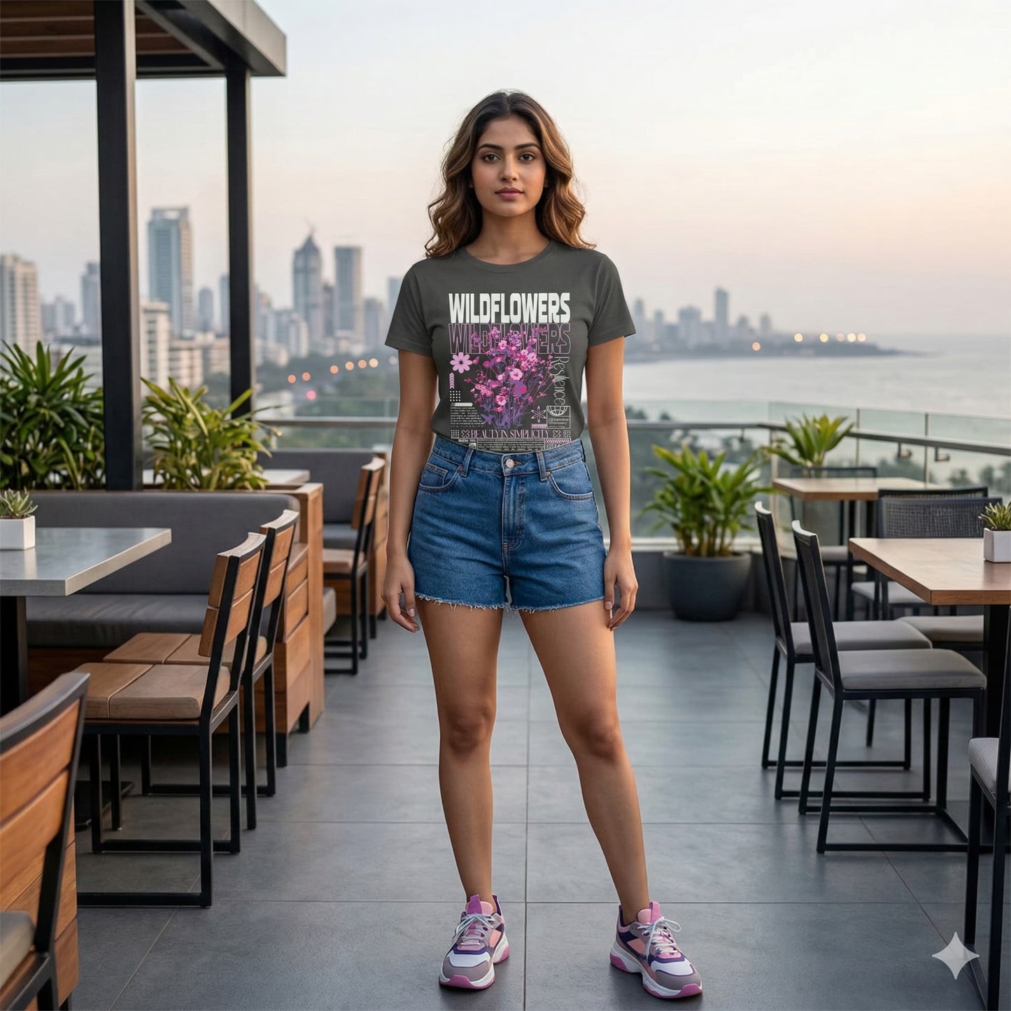 Women's Charcoal Grey Round Neck T-shirts