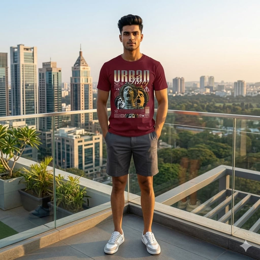 Men's Maroon Round Neck T-shirts
