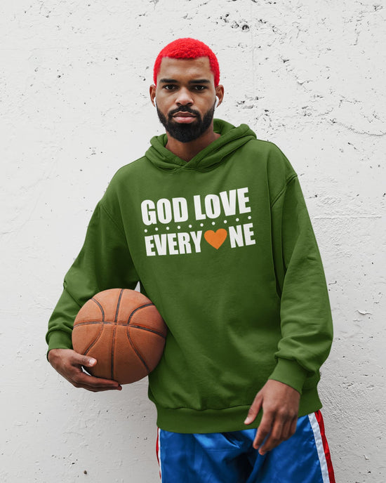 Person wearing a green hoodie with &