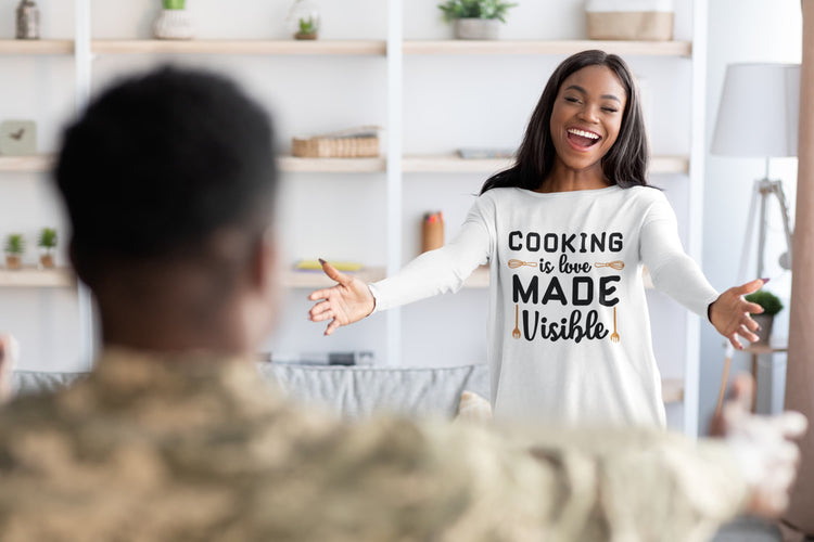 Woman wearing a shirt with &