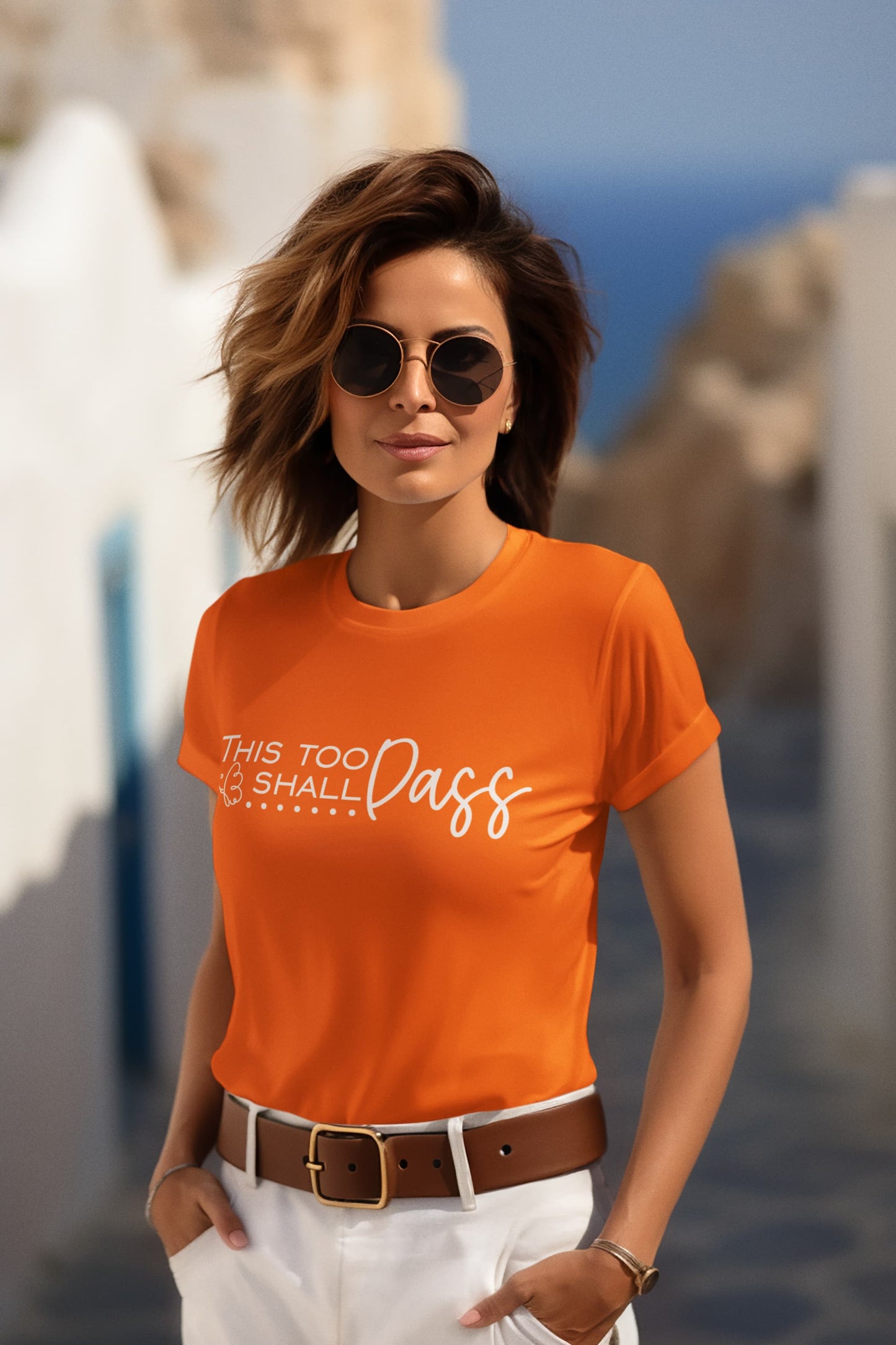 Women's Orange Round Neck T-shirts