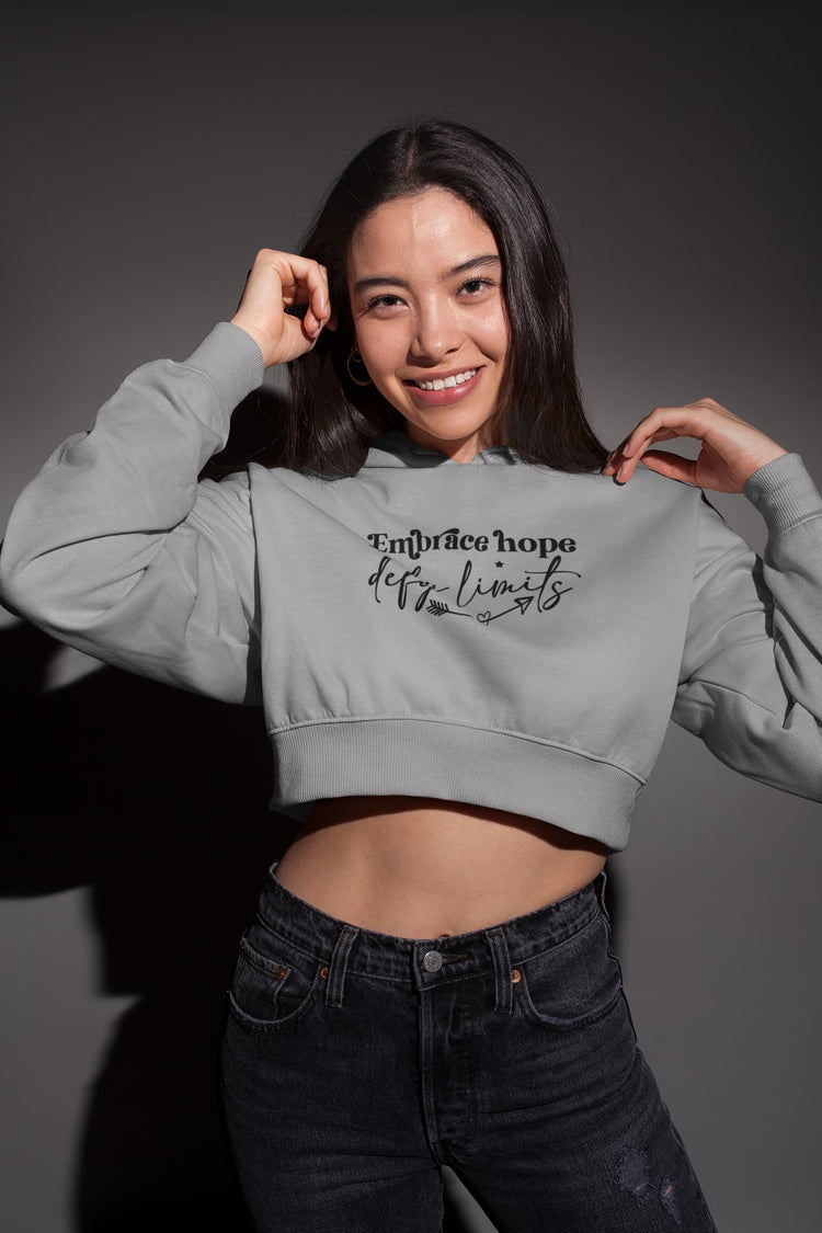 WOMENS MELANGE GREY CROP HOODIES