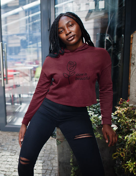 WOMENS MAROON CROP HOODIES