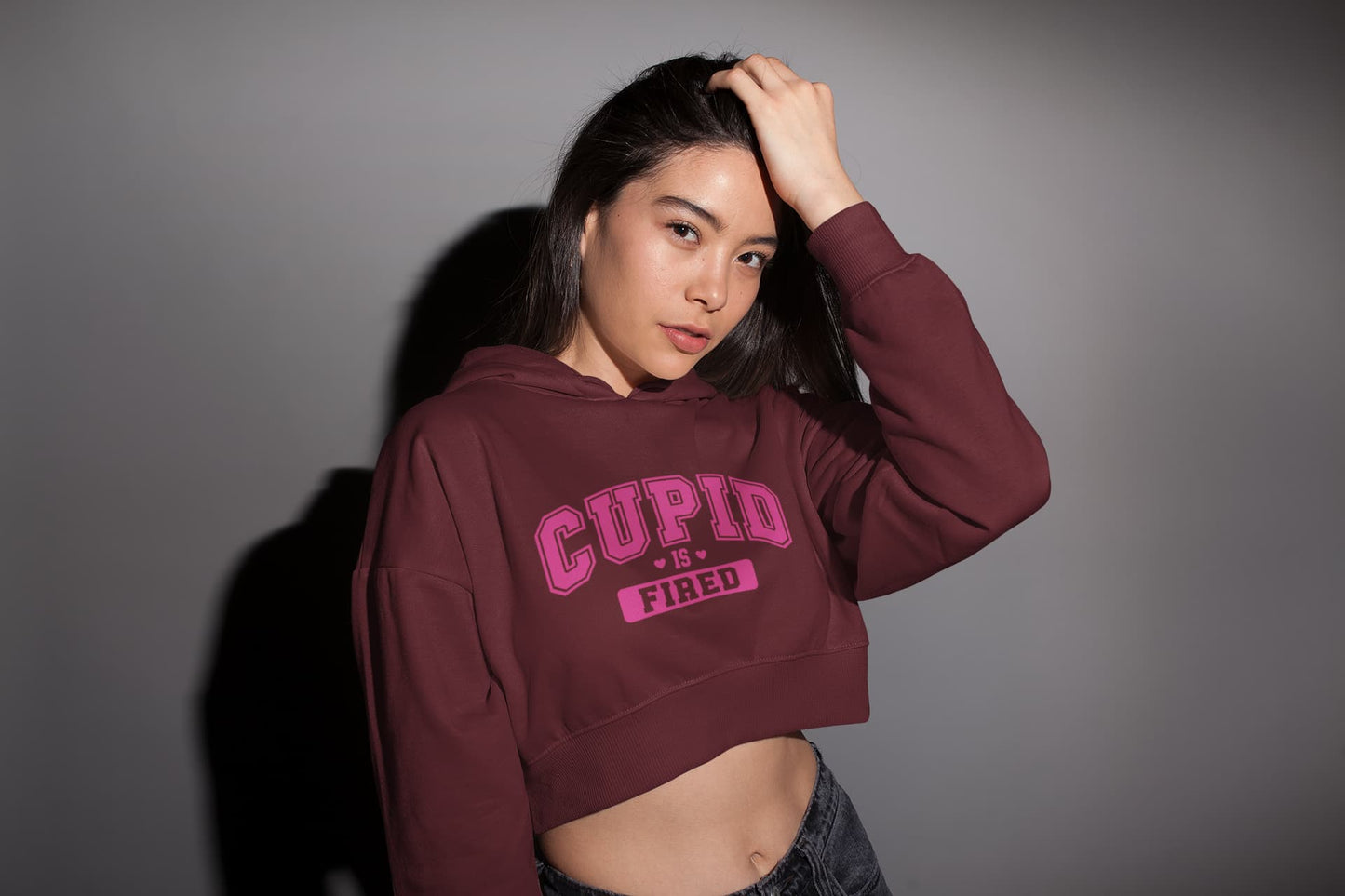 Women Wearing Maroon Crop Hoodie