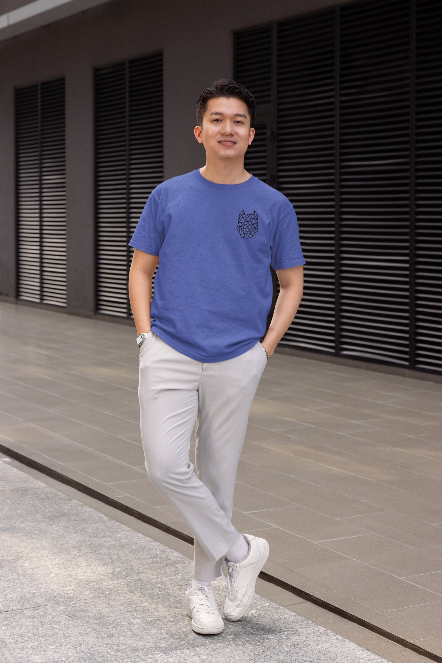 Men's Smoke Blue Round Neck T-shirts