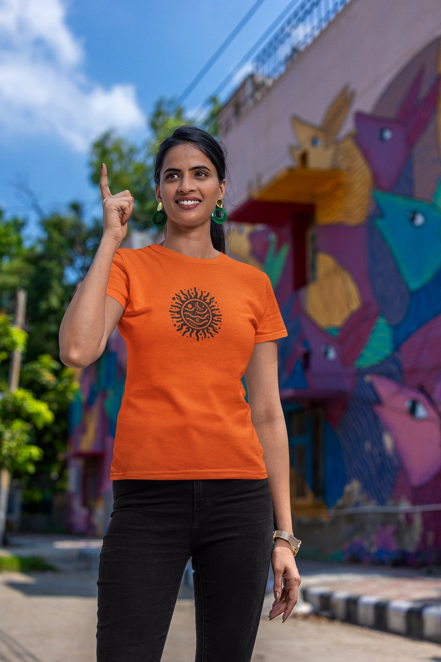 Women's Orange Round Neck T-shirts