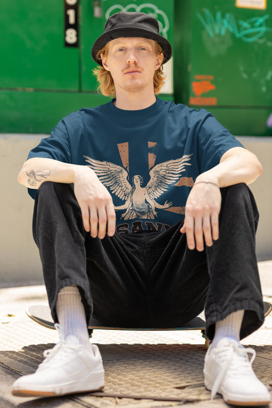 Men's Navy Blue Oversized Round Neck T-shirts
