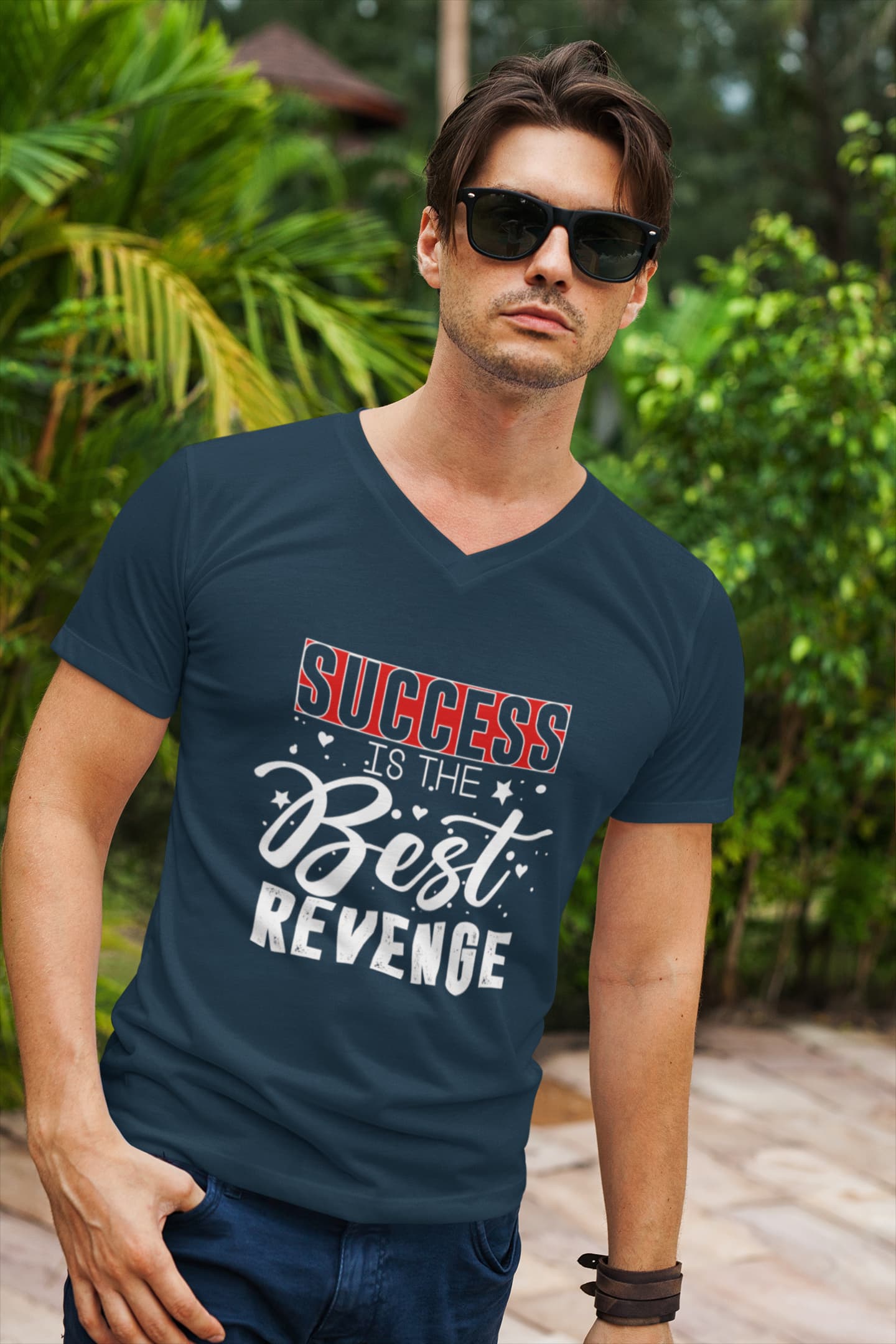 MENS NAVY BLUE VNECK T-SHIRT