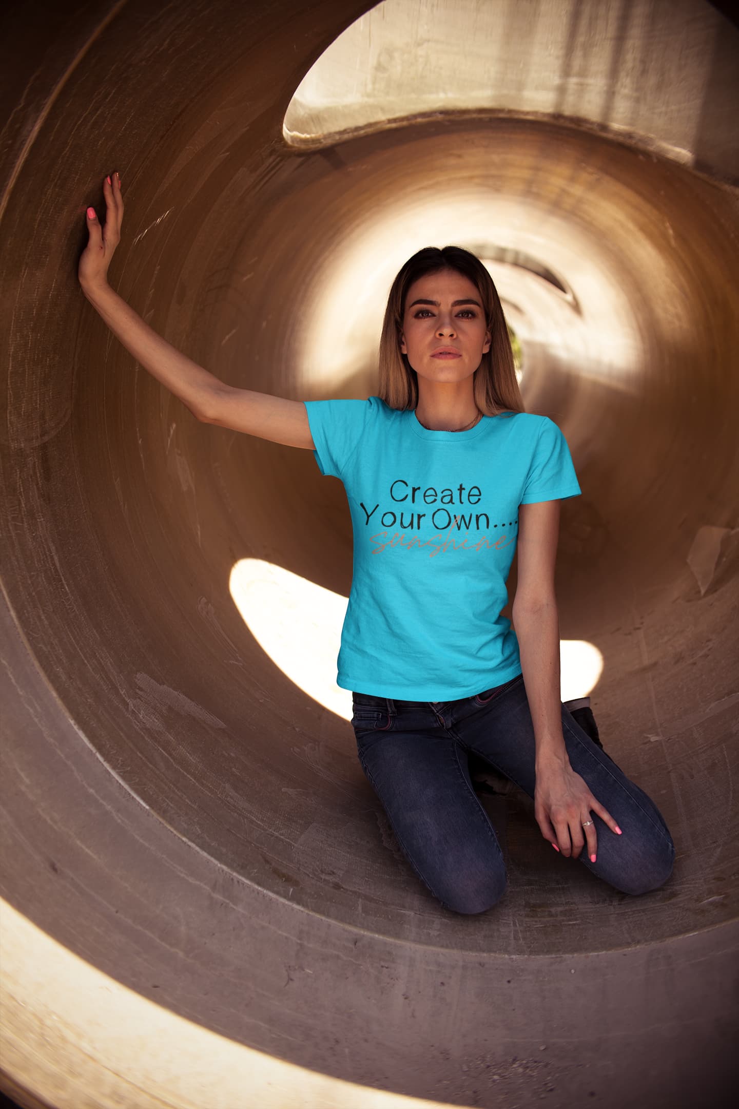 Women's Light Blue Round Neck T-shirts