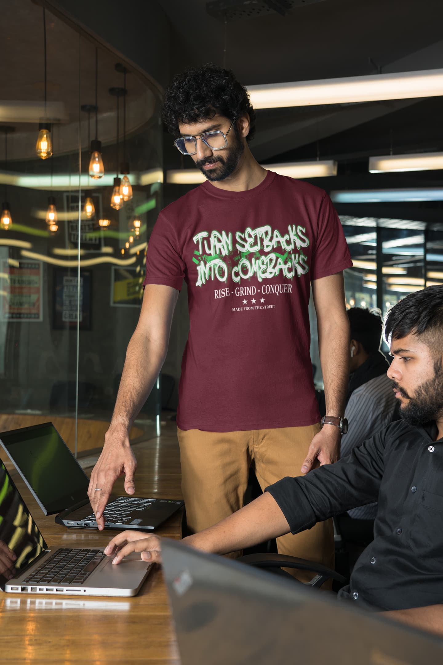 Men's Maroon Round Neck T-shirts