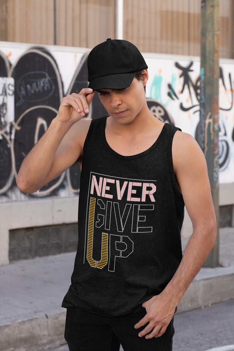 Person wearing a black tank top with &