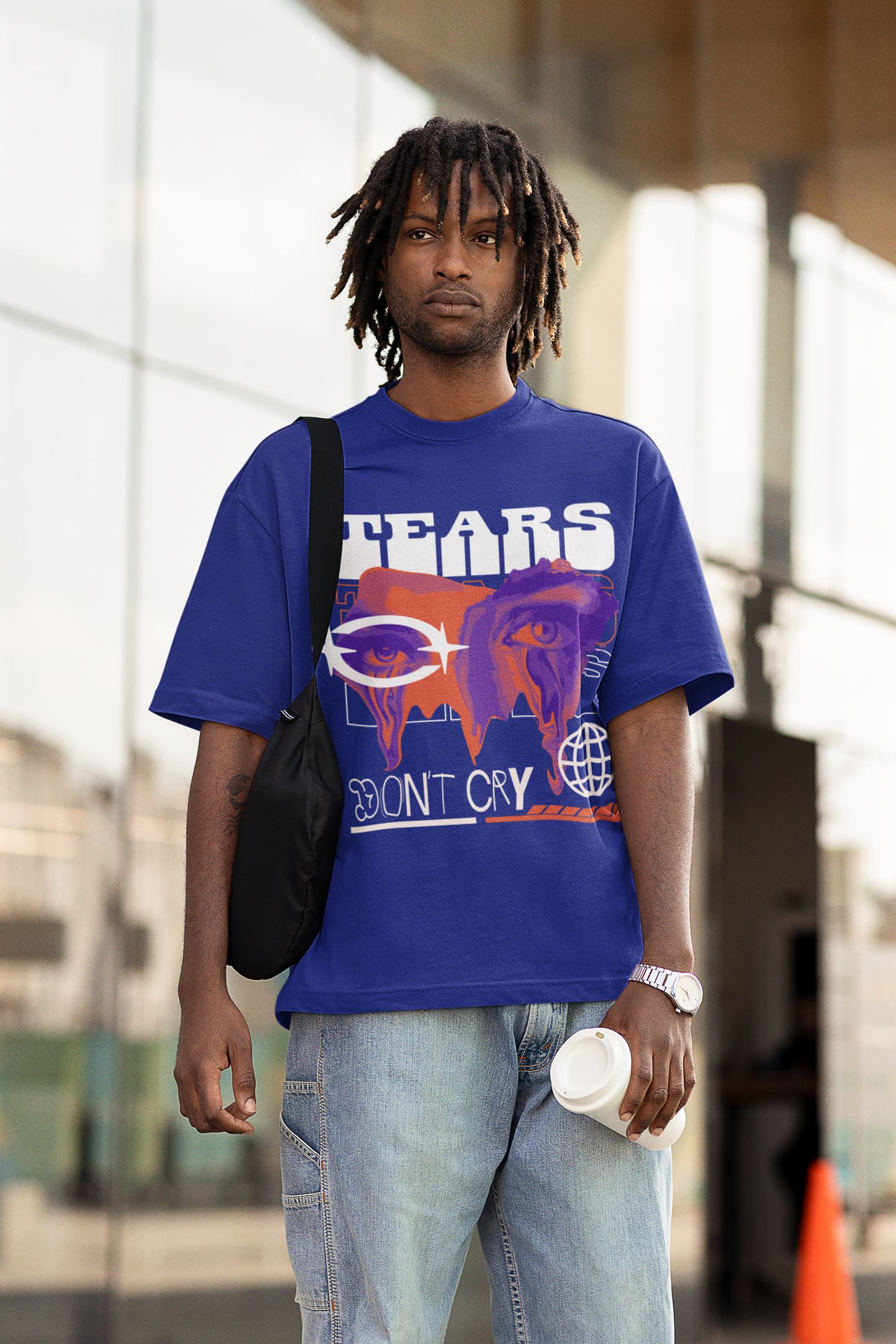 Men's Royal Blue Oversized Round Neck T-shirts