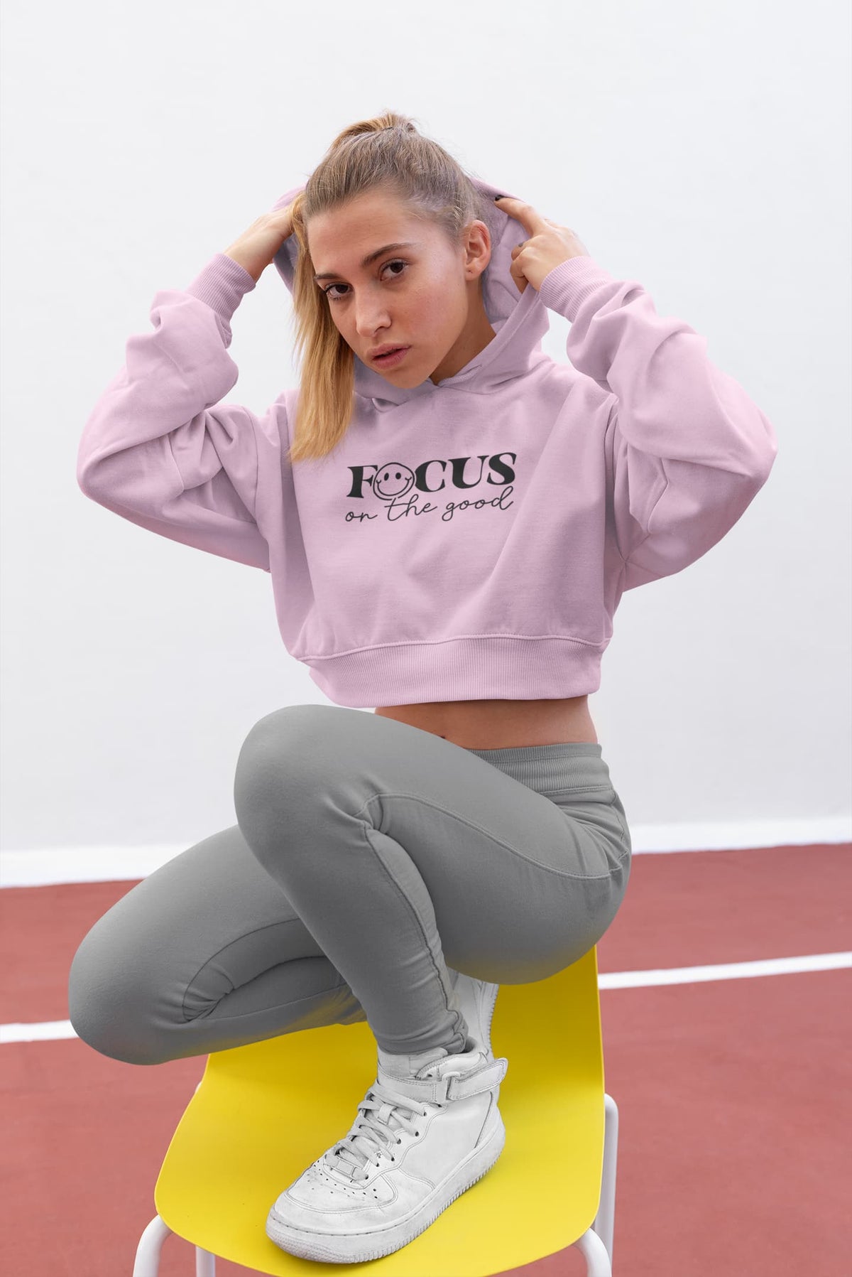 WOMENS LIGHT PINK CROP HOODIES