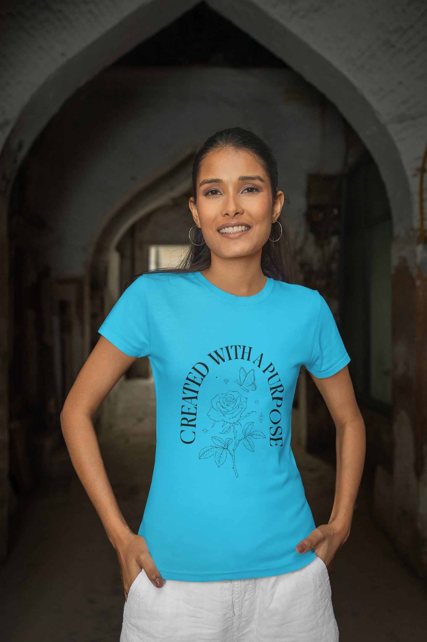 Women's Sky Blue Round Neck T-shirt