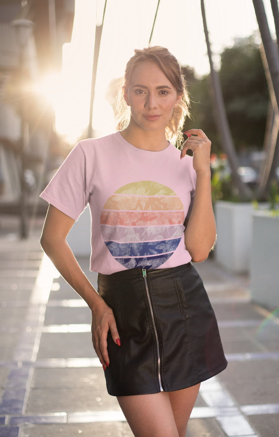 Women's Light Pink Round Neck T-shirts