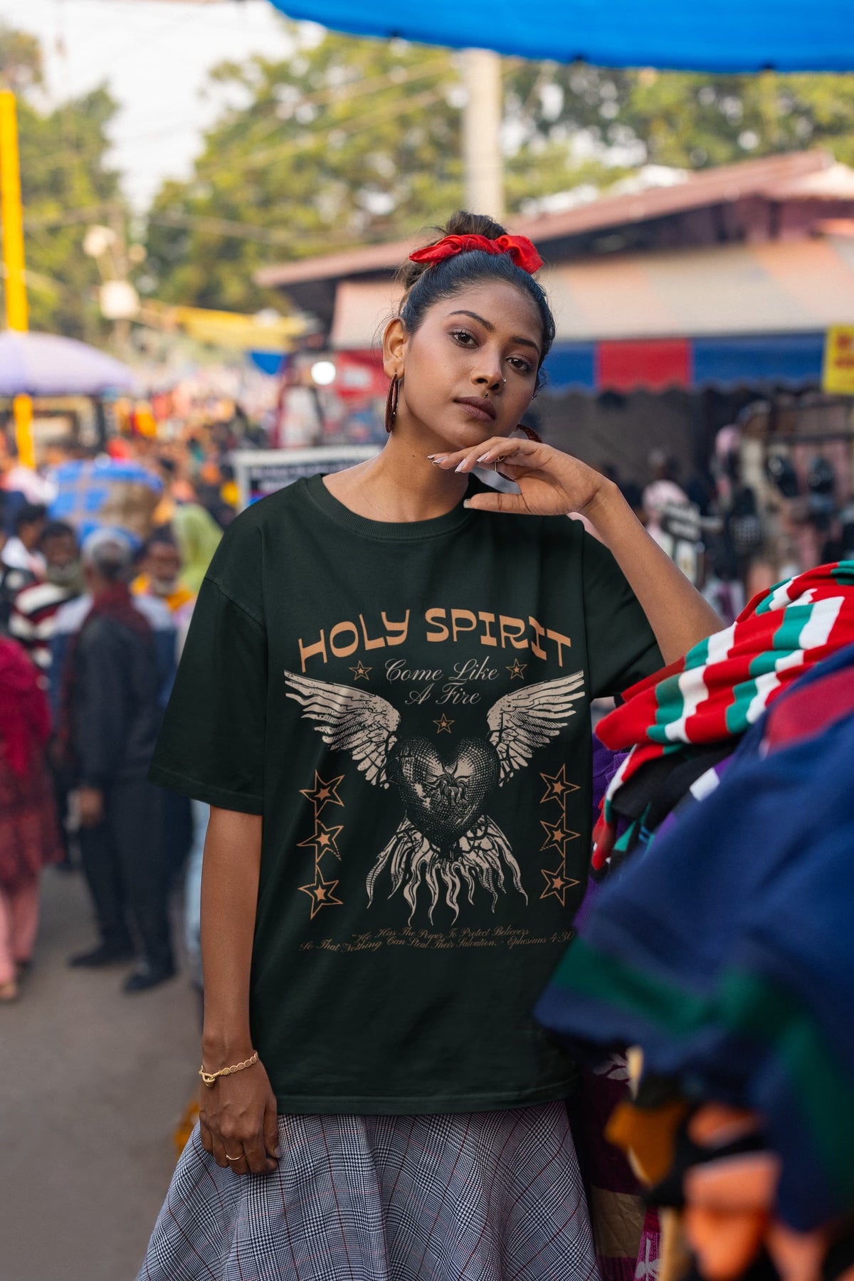 Women's Bottle Green Oversized Round Neck T-shirts