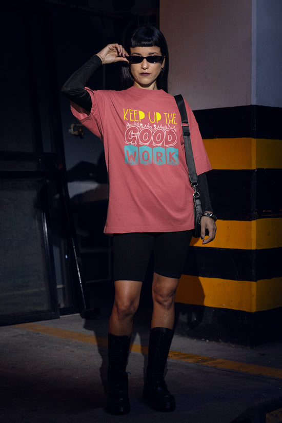 WOMENS DUSTY ROSE OVERSIZED ROUNDNECK T-SHIRT