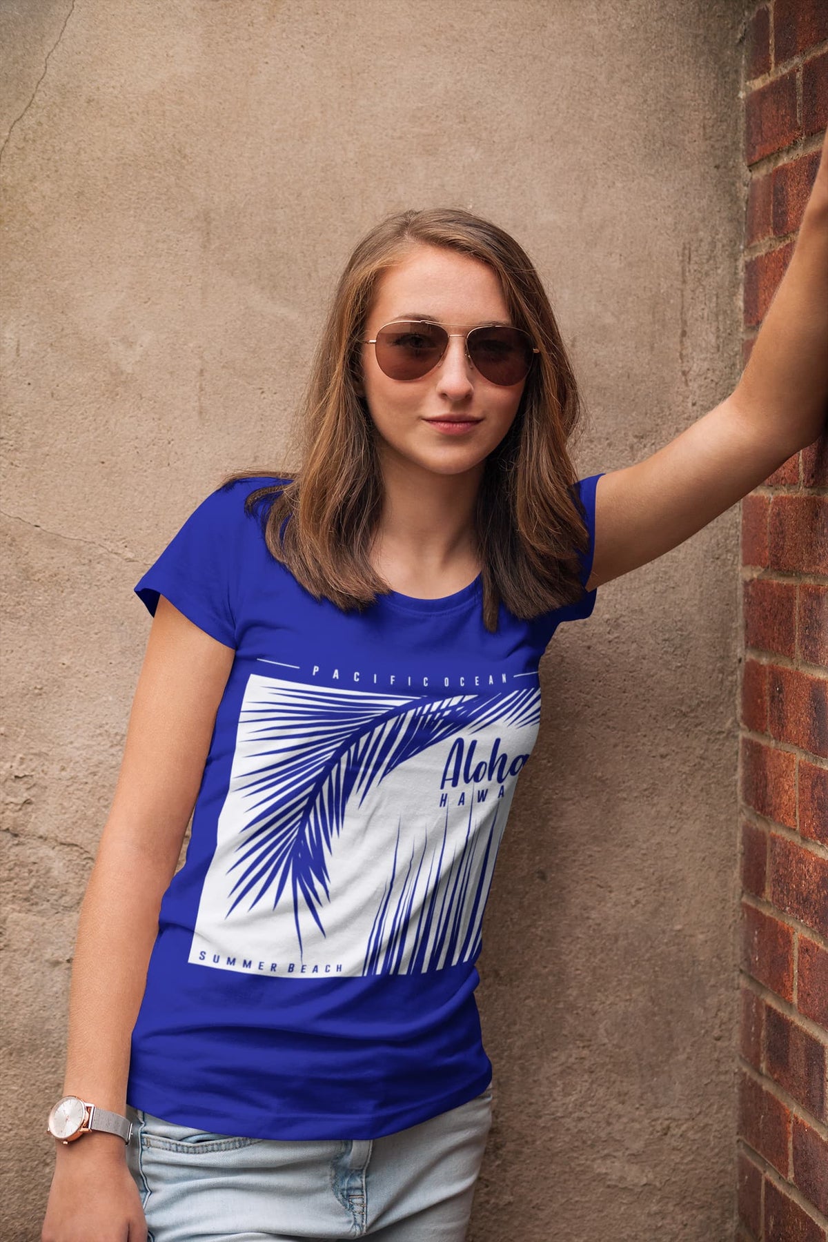 Women's Royal Blue Round Neck T-shirt