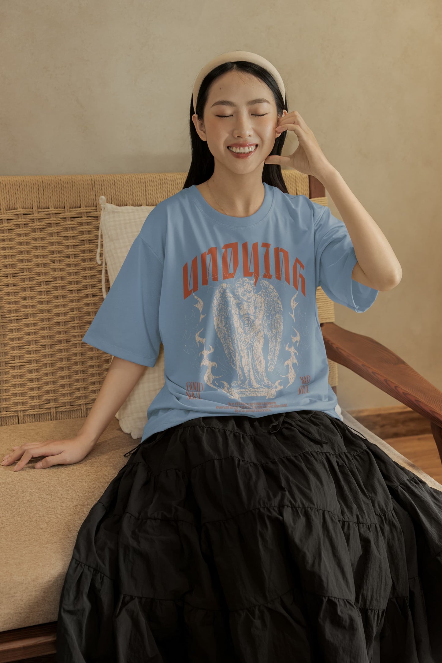Women's Baby Blue Oversized Round Neck T-shirts