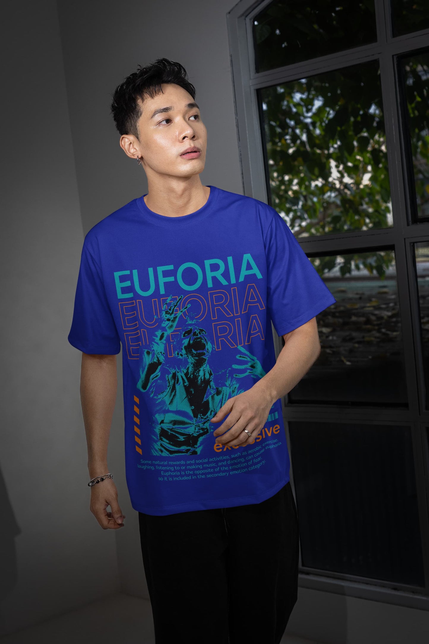 Men's Royal Blue Oversized Round Neck T-shirts