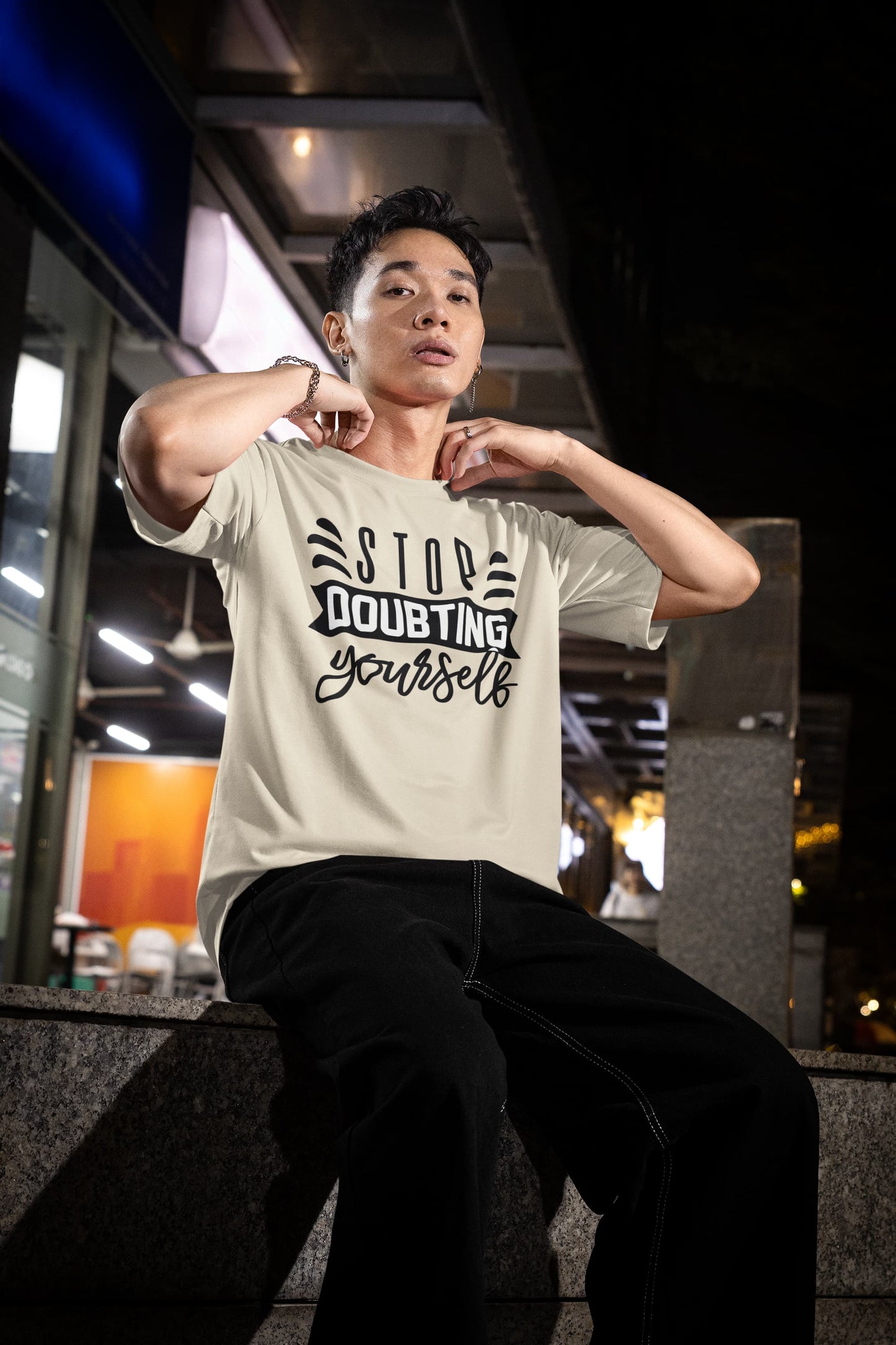 MENS OFF WHITE OVERSIZED ROUNDNECK T-SHIRT