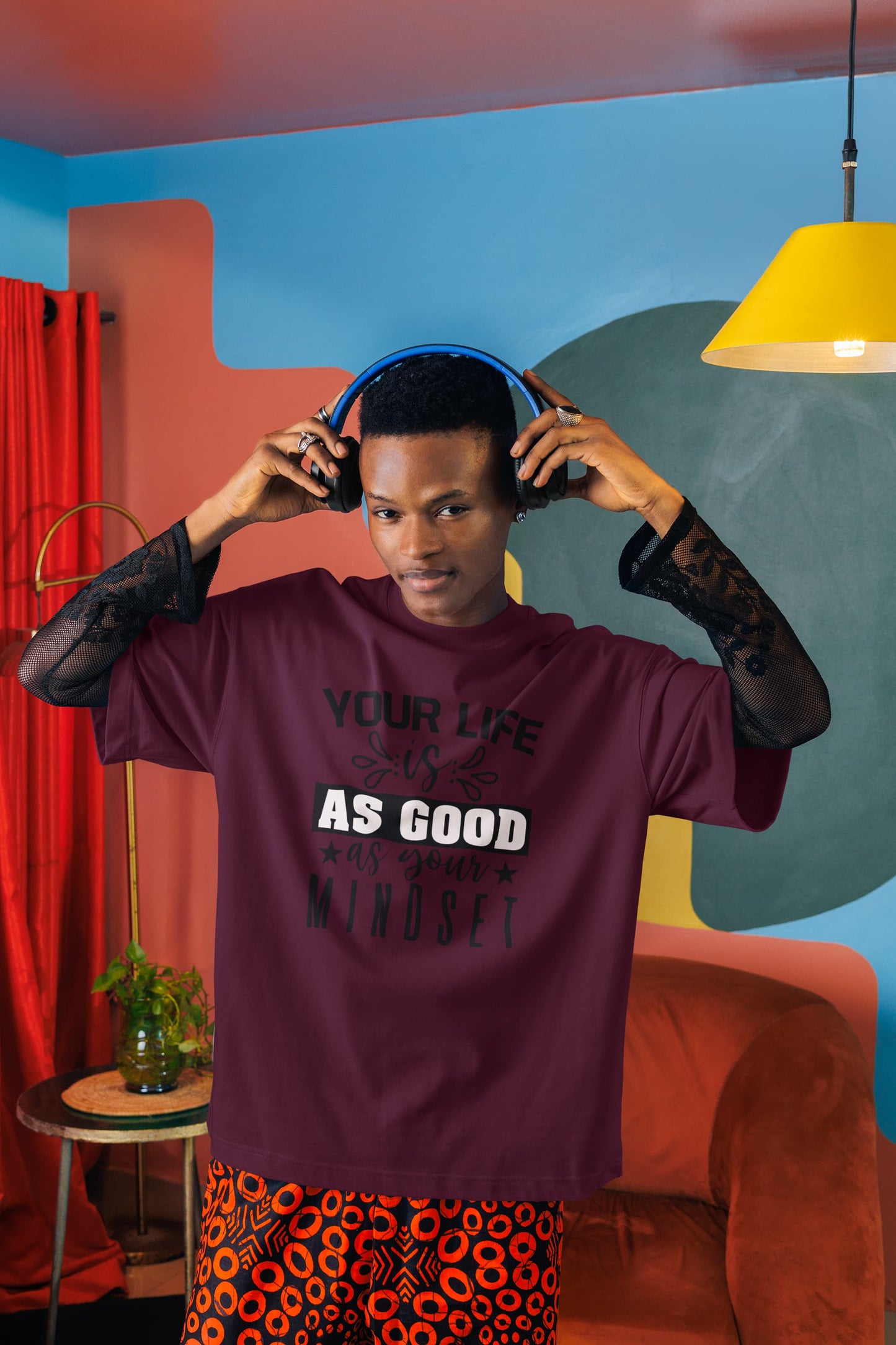MENS BURGUNDY OVERSIZED T-SHIRT