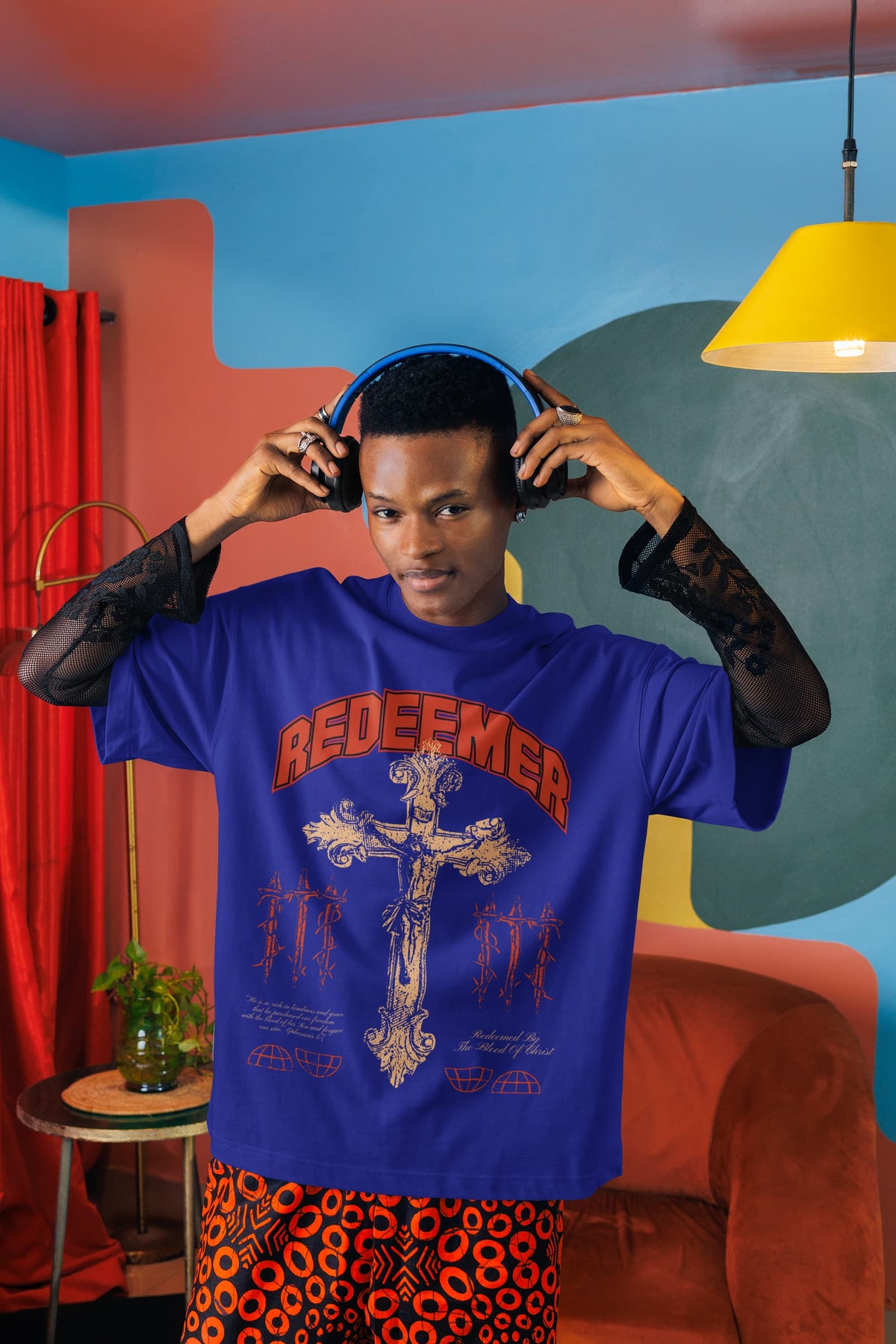 Men's Royal Blue Oversized Round Neck T-shirts