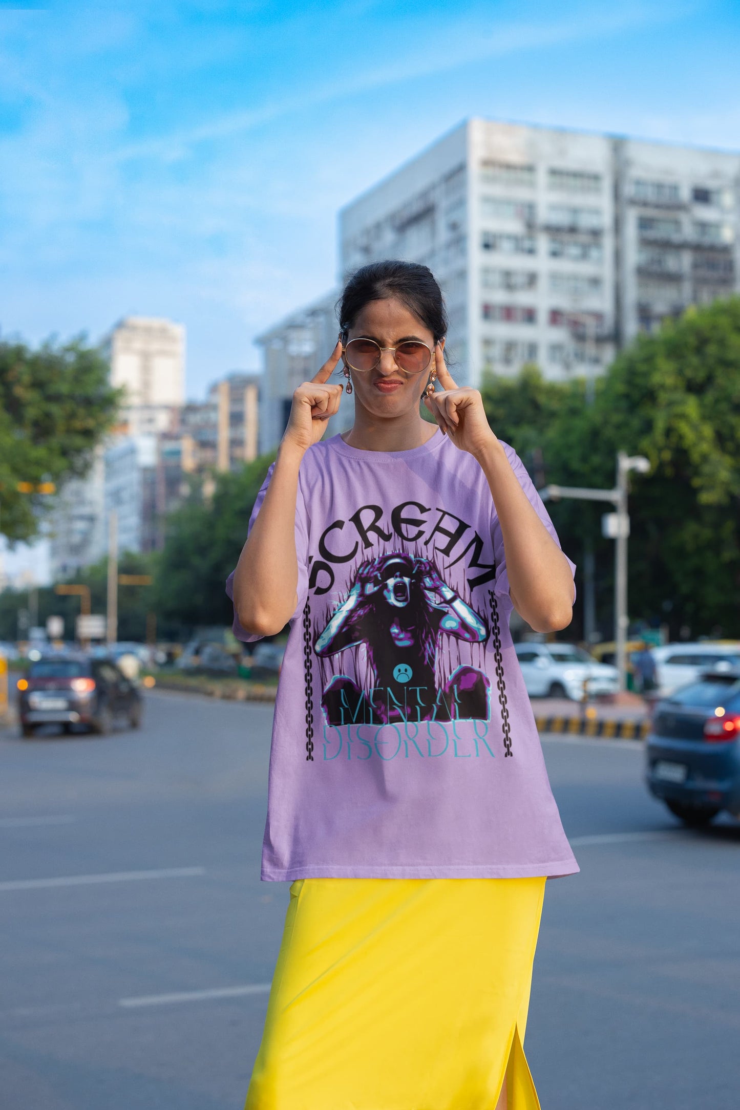 Men's Iris Lavender Oversized Round Neck T-shirts