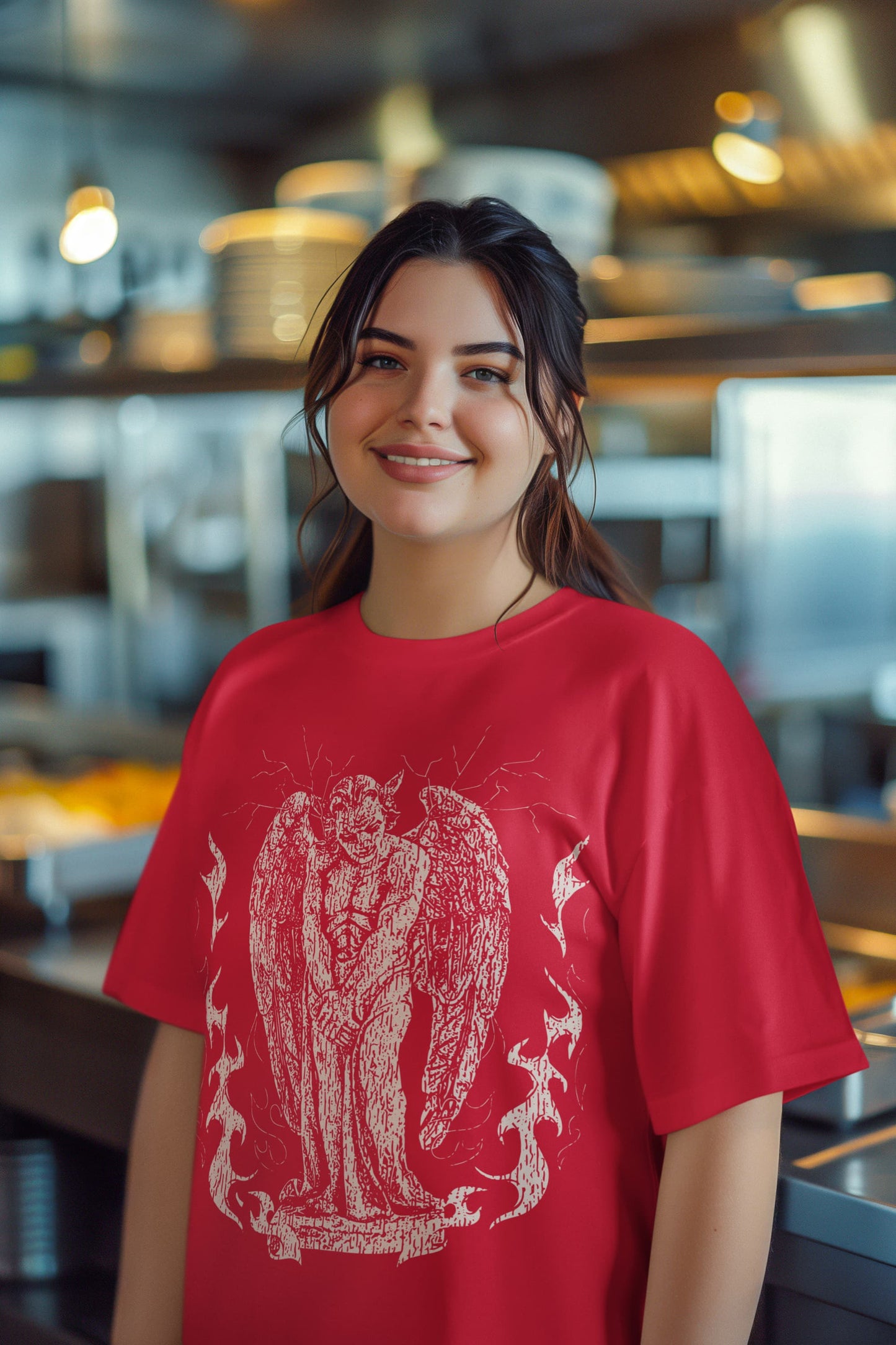 Women's Red Oversized Round Neck T-shirts