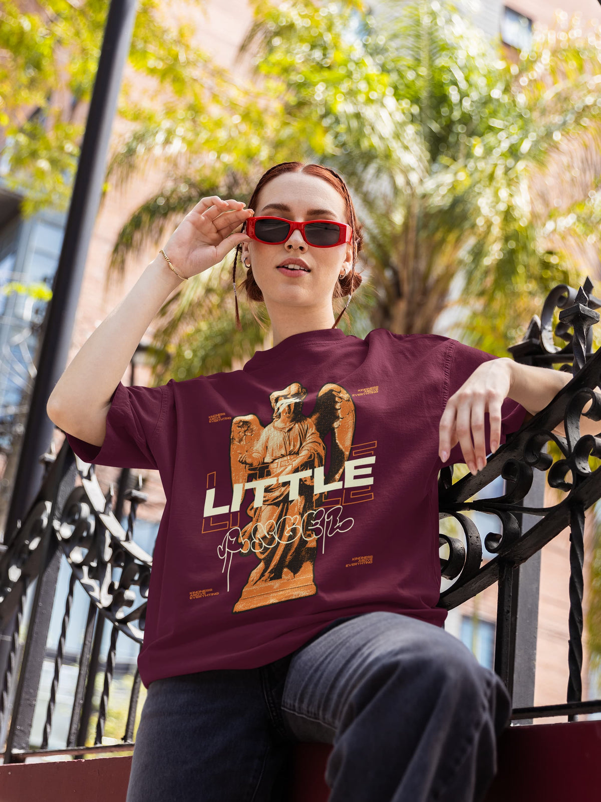 Men's Burgundy Oversized Round Neck T-shirts