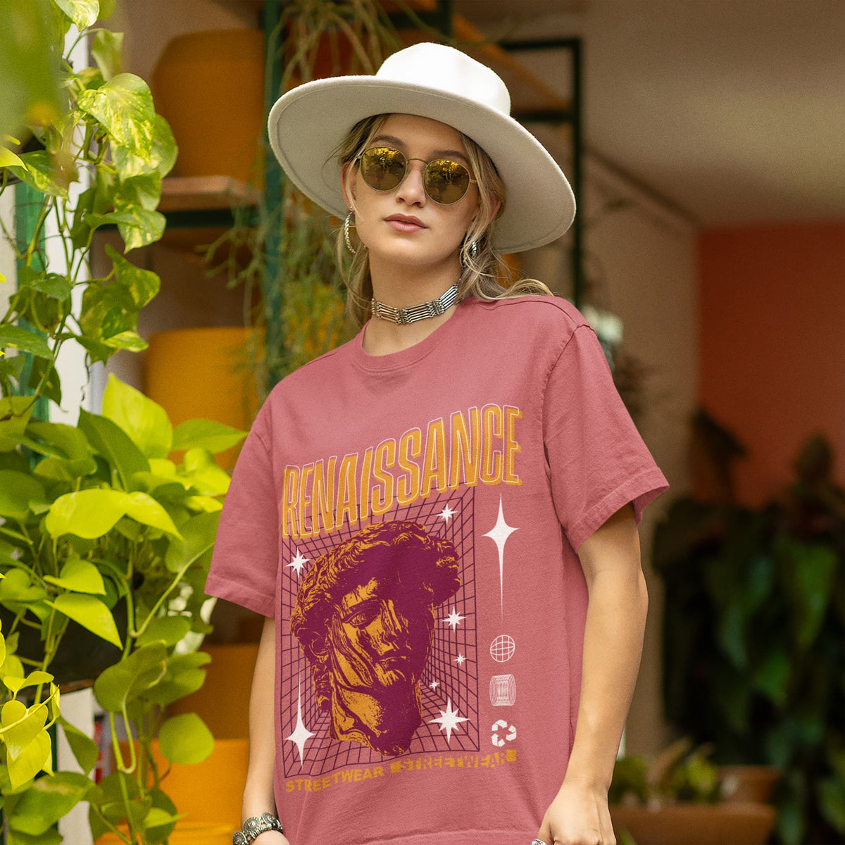 Women's Dusty Rose Oversized Round Neck T-shirts