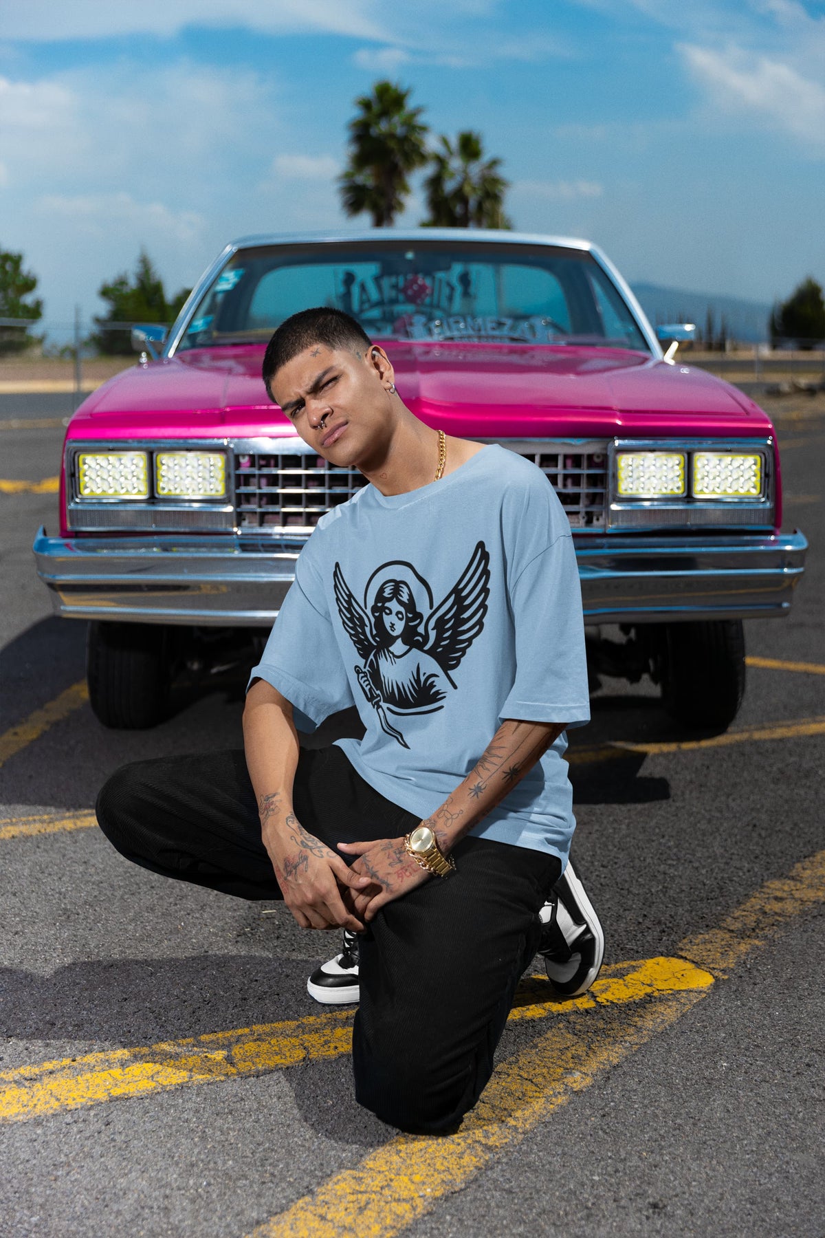 Men's Baby Blue Oversized Round Neck T-shirts