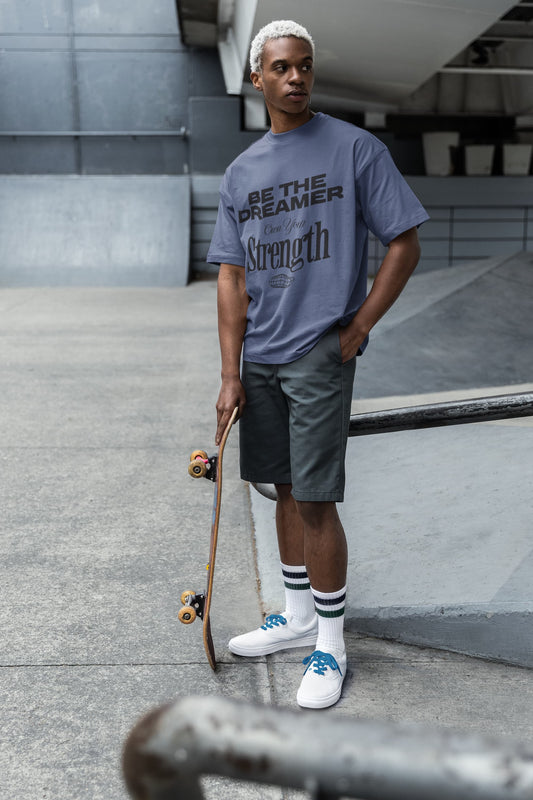 Men's Steel Grey Oversized Round Neck T-shirts