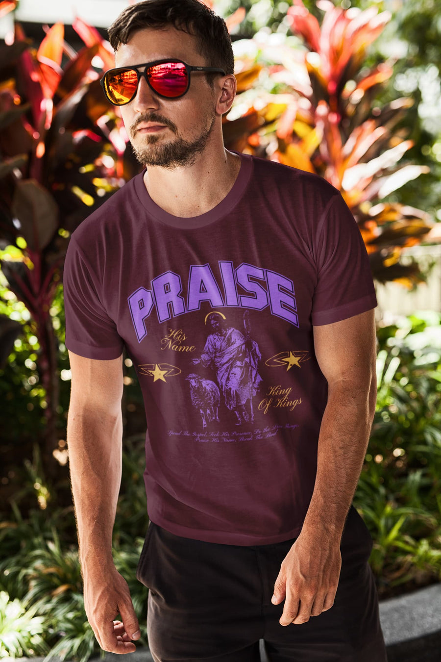 Men's Burgundy Round Neck T-shirts
