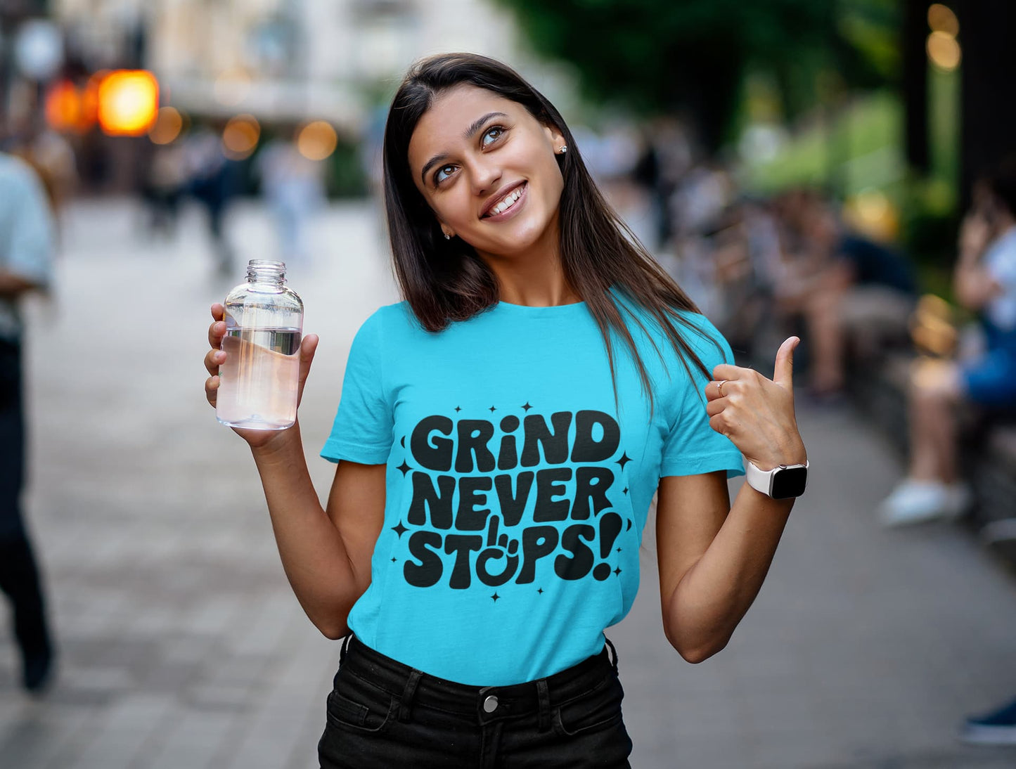Women's Sky Blue Round Neck T-shirts