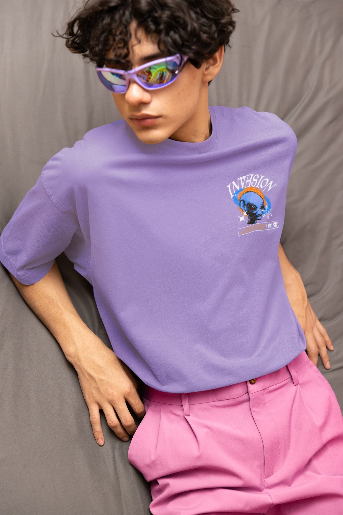 Men's Iris Lavender Oversized Round Neck T-shirt