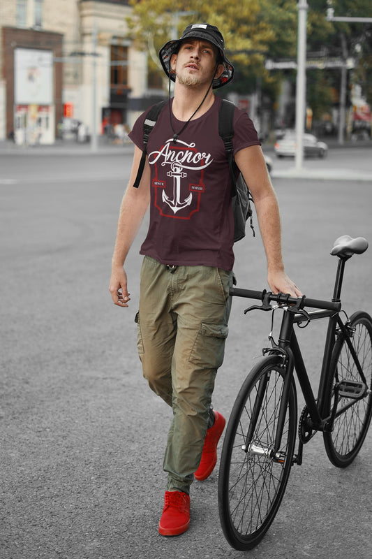 Men's Burgundy Round Neck T-shirt