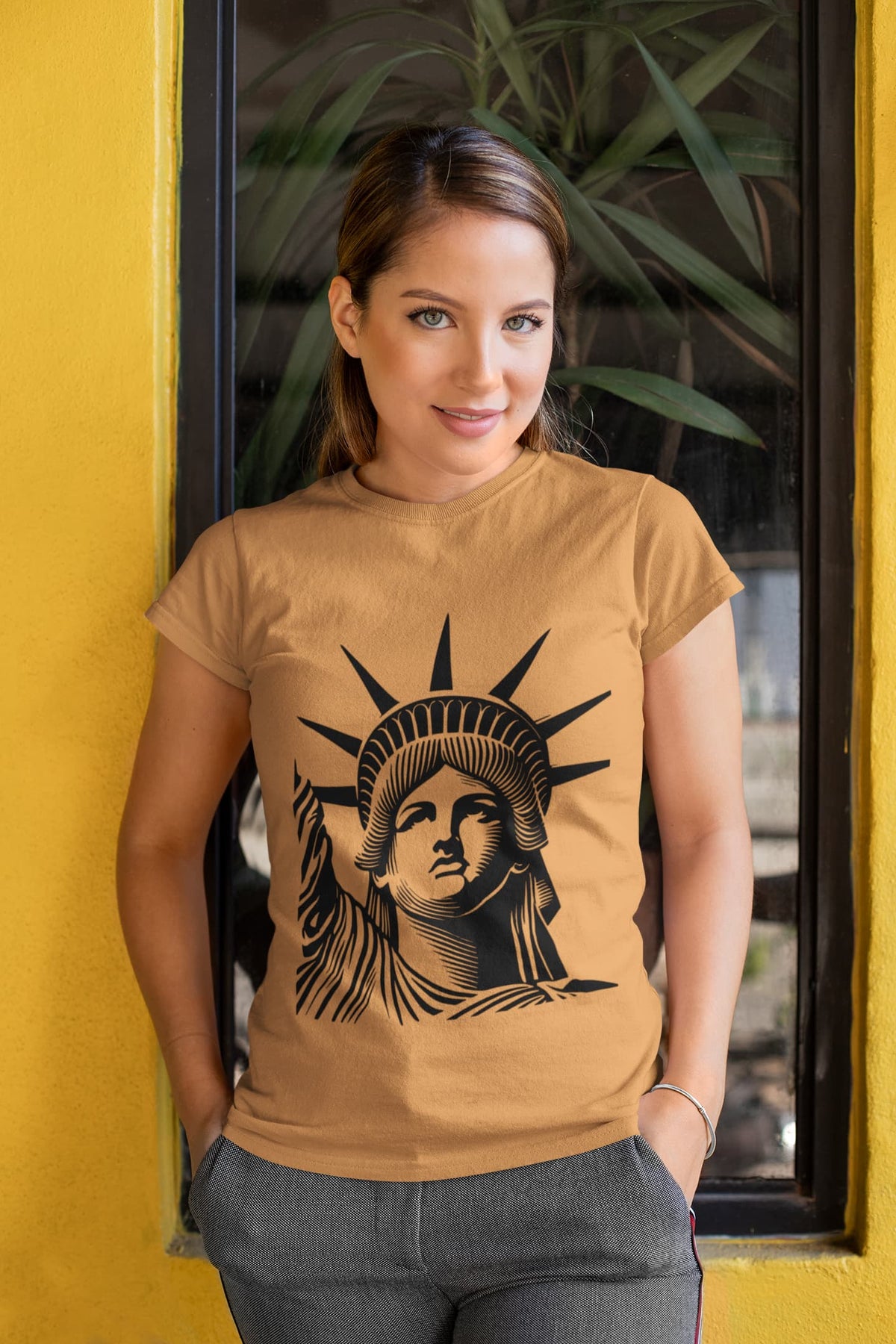 Women's Mustard Yellow Round Neck T-shirts