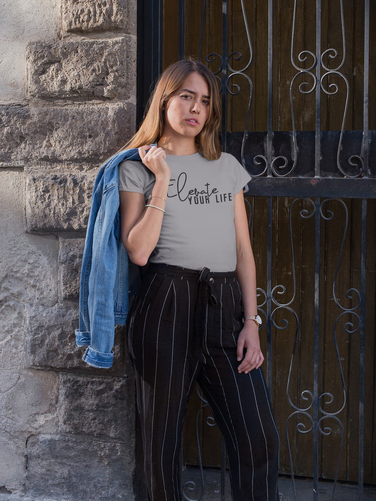 WOMENS MELANGE GREY ROUNDNECK T-SHIRT