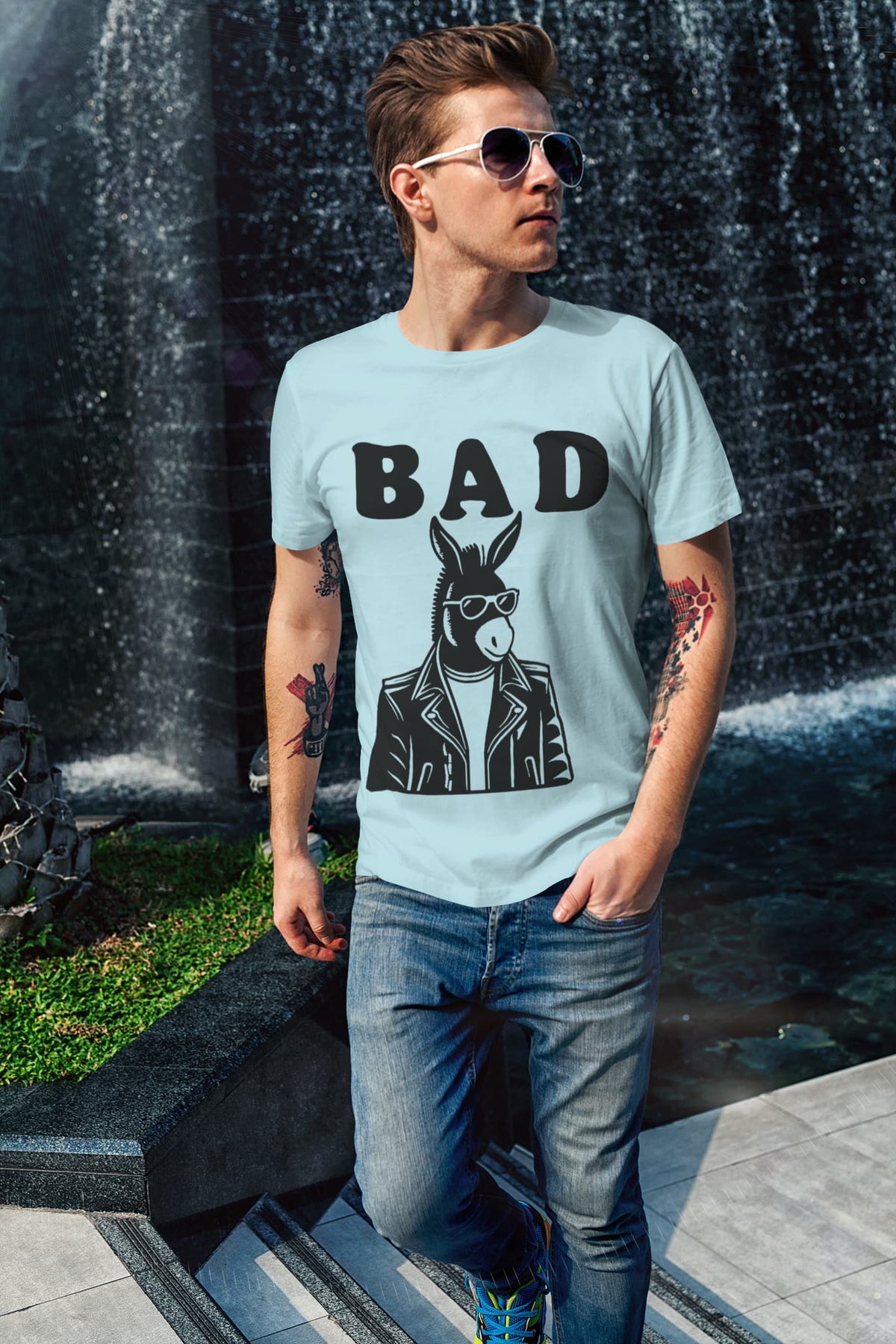 Men's Surf Blue Round Neck T-shirts