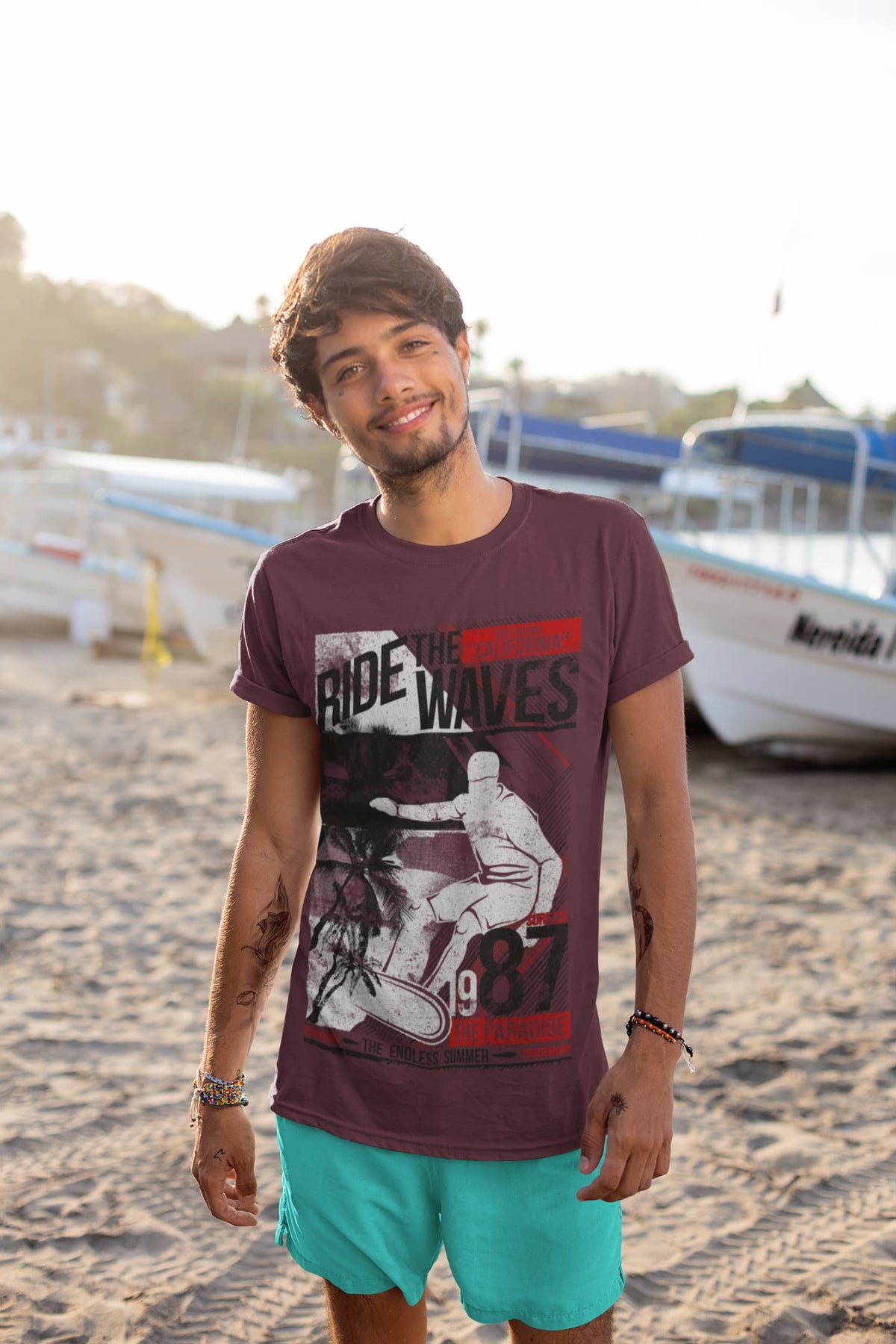 Men's Burgundy Round Neck T-shirts